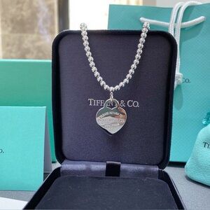 Tiffany & Co. Silver Beaded Heart Necklace